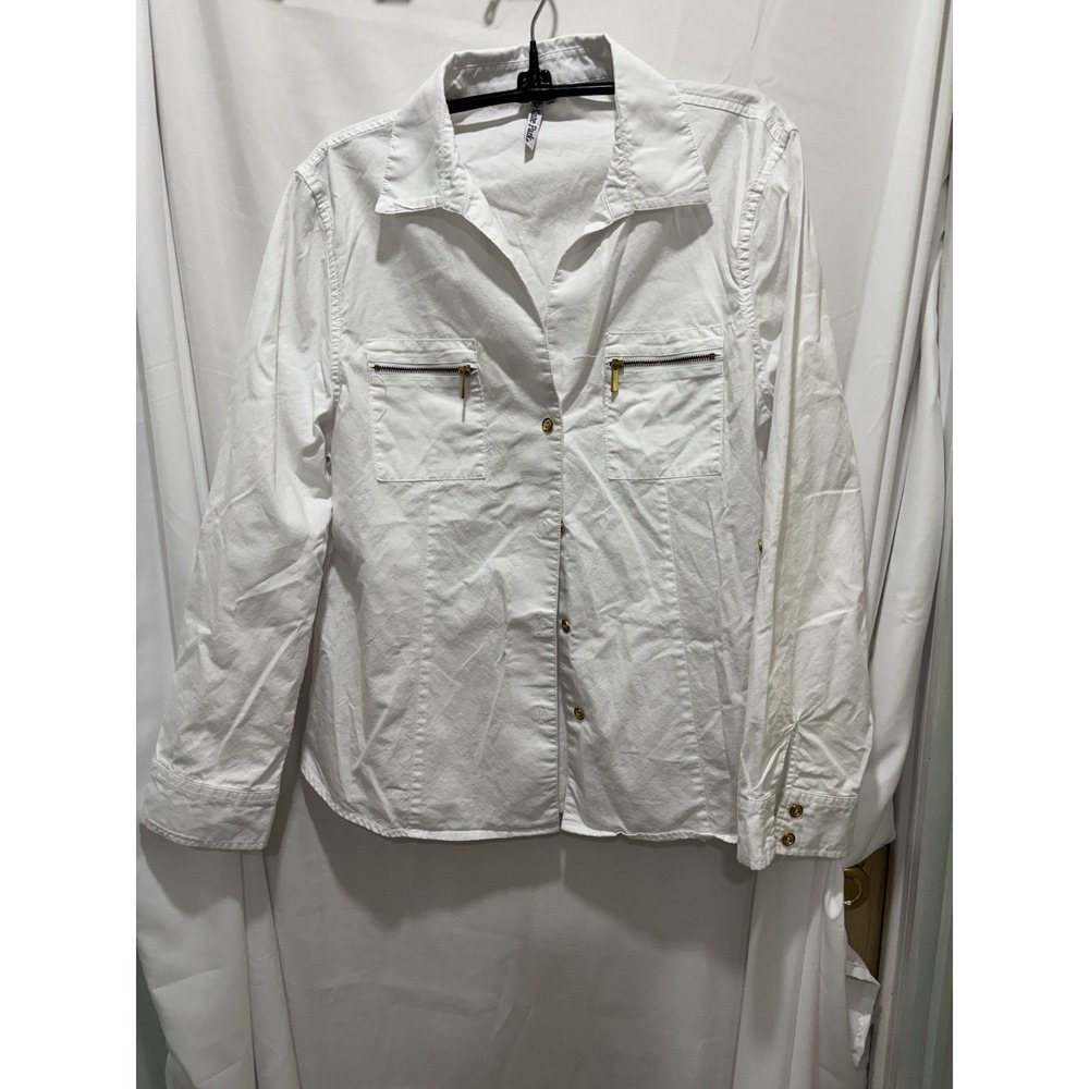 WOMEN'S KATE PARK White BUTTON Front SHIRT Zip Pockets SIZE XL Y2K Preppy
